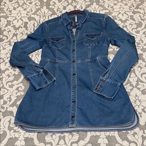 Free People Denim Snap Front Dress Long Sleeve